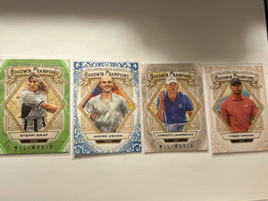 2025 Upper Deck Goodwin Champions 4 Card Lot Tiger Woods Steffi Graf Neon Green 63/499 Andre Agassi Christo Lamprecht