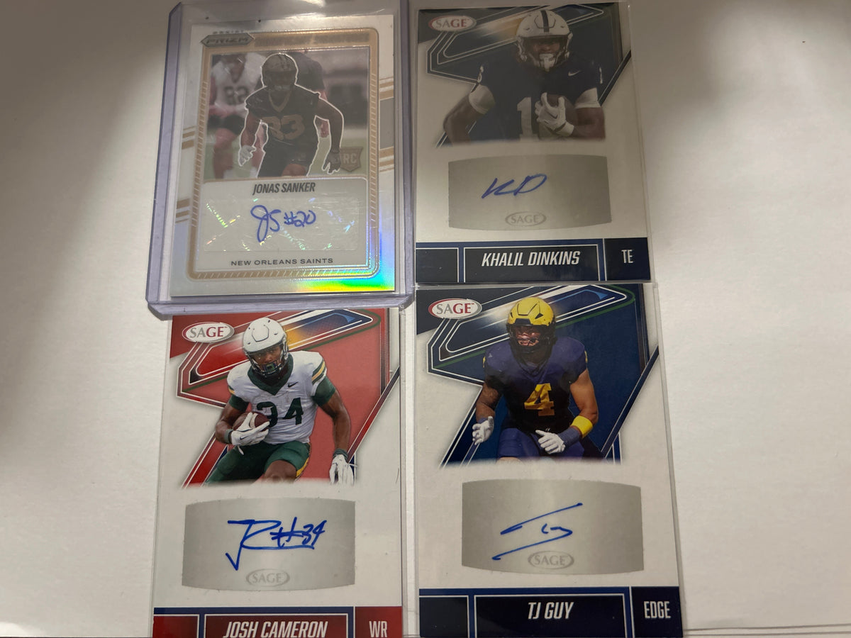 Football Autograph 4 Card Lot Jonas Sanker Prizm Significant Signatures (RC) Auto Saints Sage Autos