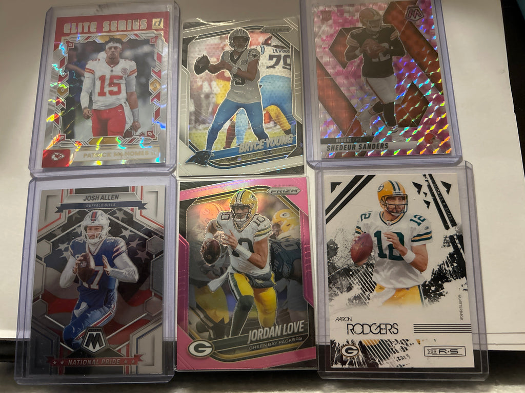 Quarterback 6 Card Lot Patrick Mahomes Josh Allen Shedeur Sanders Pink Mosaic (RC) Jordan Love Bryce Young Aaron Rodgers