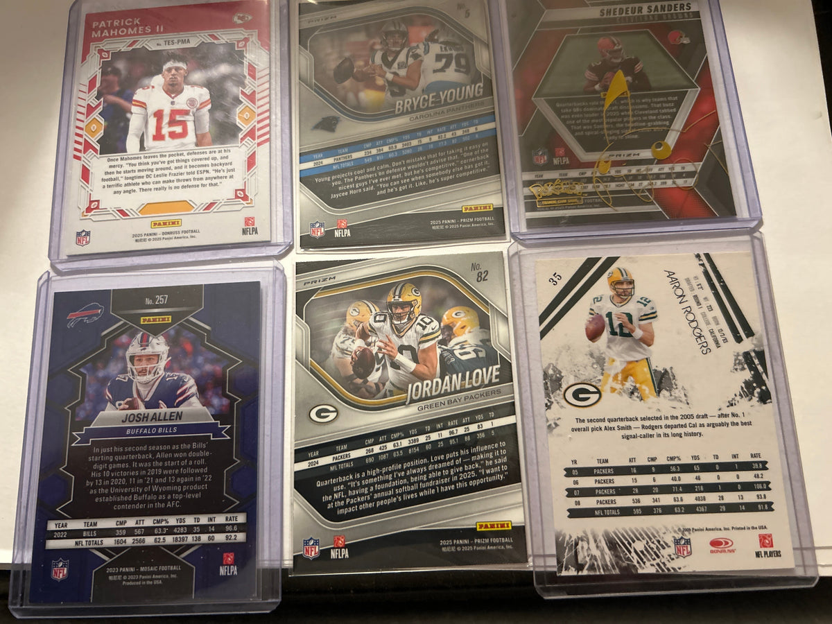 Quarterback 6 Card Lot Patrick Mahomes Josh Allen Shedeur Sanders Pink Mosaic (RC) Jordan Love Bryce Young Aaron Rodgers