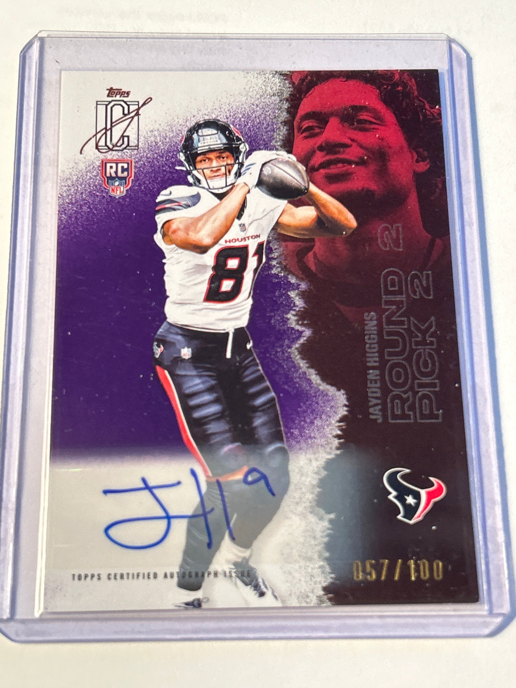 Topps Jayden Higgins RC Auto 57/100 Rookie Autograph On Card Houston Texans WR Round 2 Pick 2
