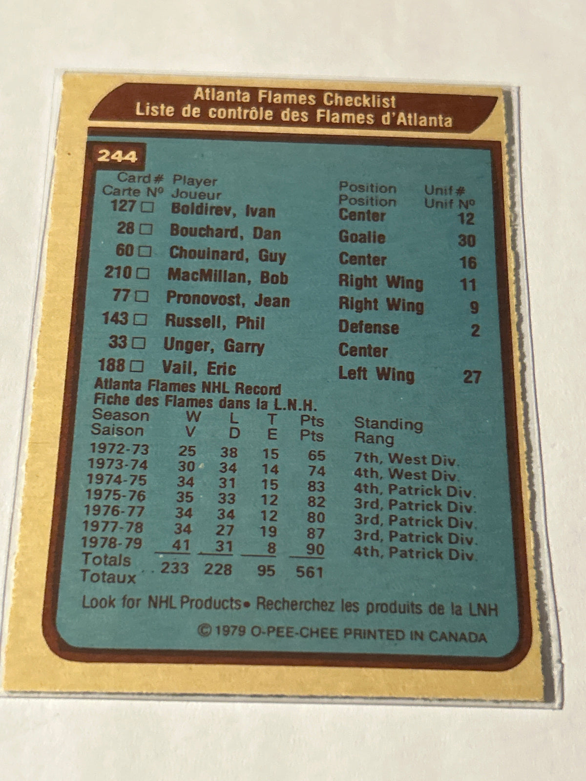 1979-80 O-Pee-Chee - Atlanta Flames #244