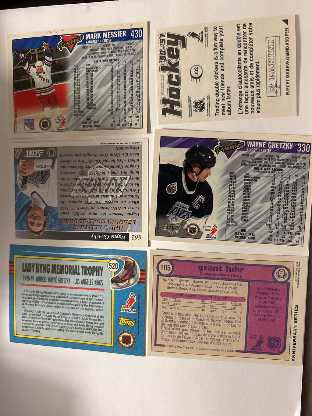 Hockey Legends 6 Card Lot 4 Wayne Gretzky Mark Messier Grant Fuhr Kings Oilers Rangers 1990s