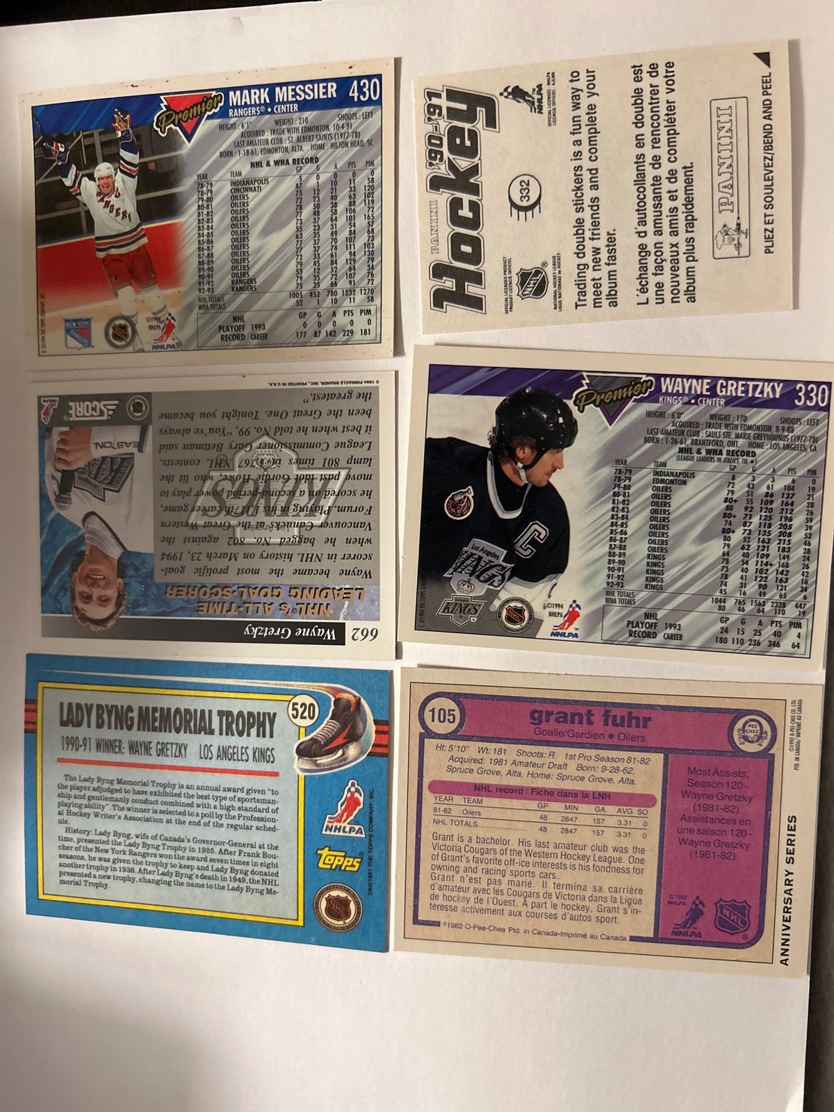 Hockey Legends 6 Card Lot 4 Wayne Gretzky Mark Messier Grant Fuhr Kings Oilers Rangers 1990s