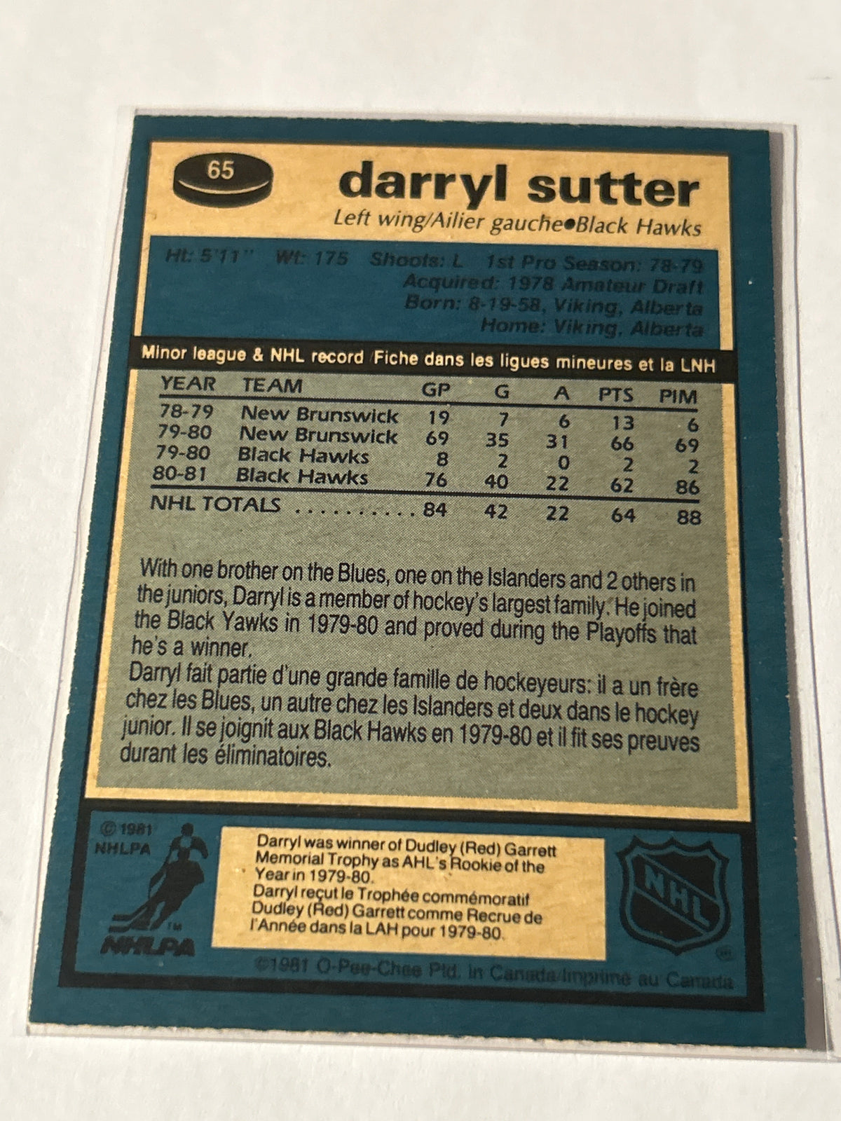 1981-82 O-Pee-Chee - Darryl Sutter #65