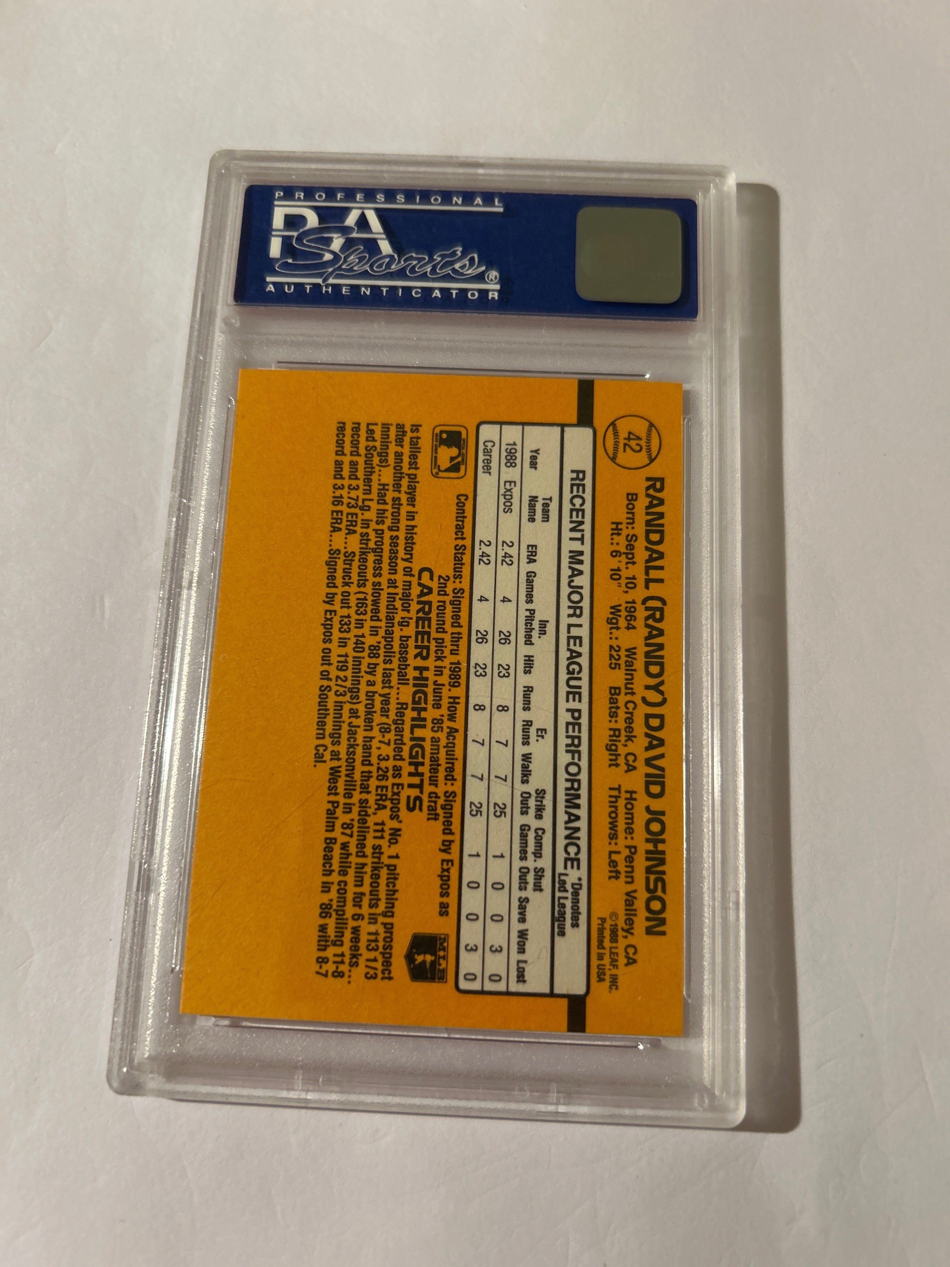 1989 Donruss - Rated Rookie Randy Johnson #42 *Denotes* on Back (RC)