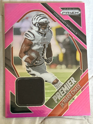 2025 Panini Prizm Premier Jerseys Ja'Marr Chase #PJY-JCH Pink Prizm Relic Patch Cincinnati Bengals WR
