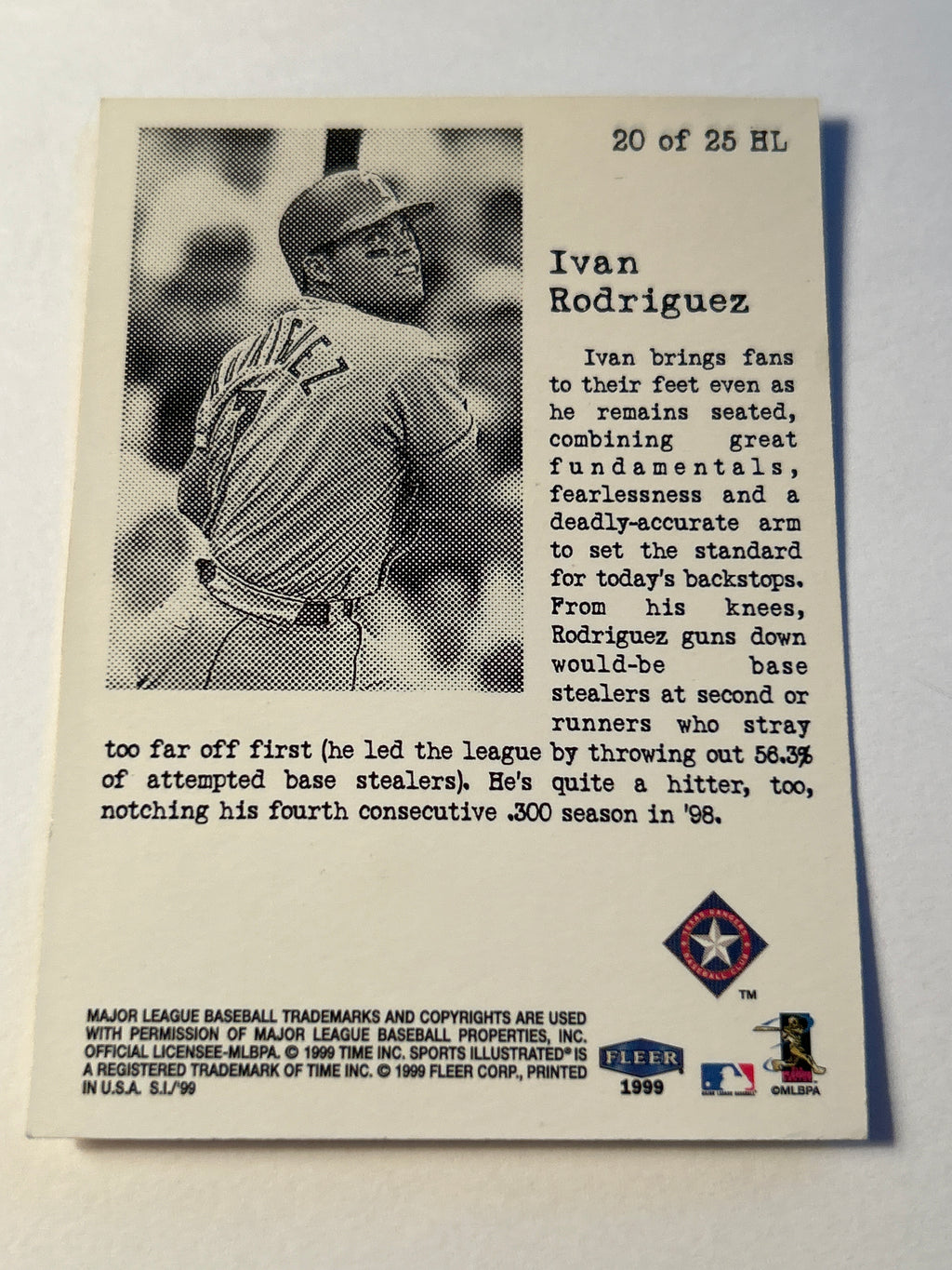 1999 Sports Illustrated Headliners Ivan Rodriguez Insert Fleer Texas Rangers HOF Pudge