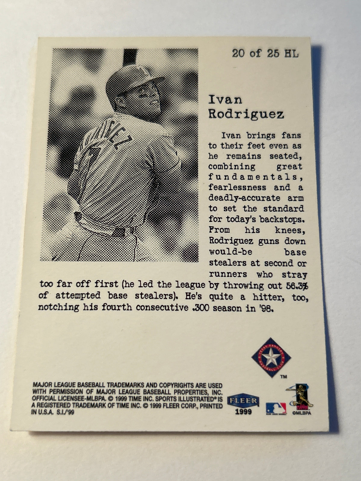 1999 Sports Illustrated Headliners Ivan Rodriguez Insert Fleer Texas Rangers HOF Pudge