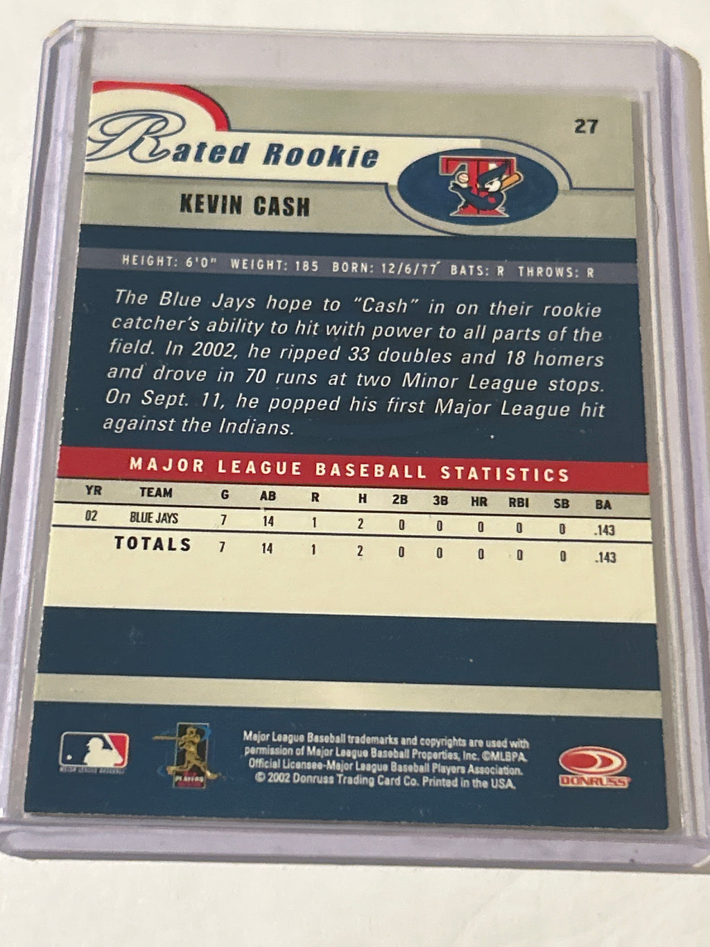 2003 Donruss - Rated Rookie Kevin Cash #27