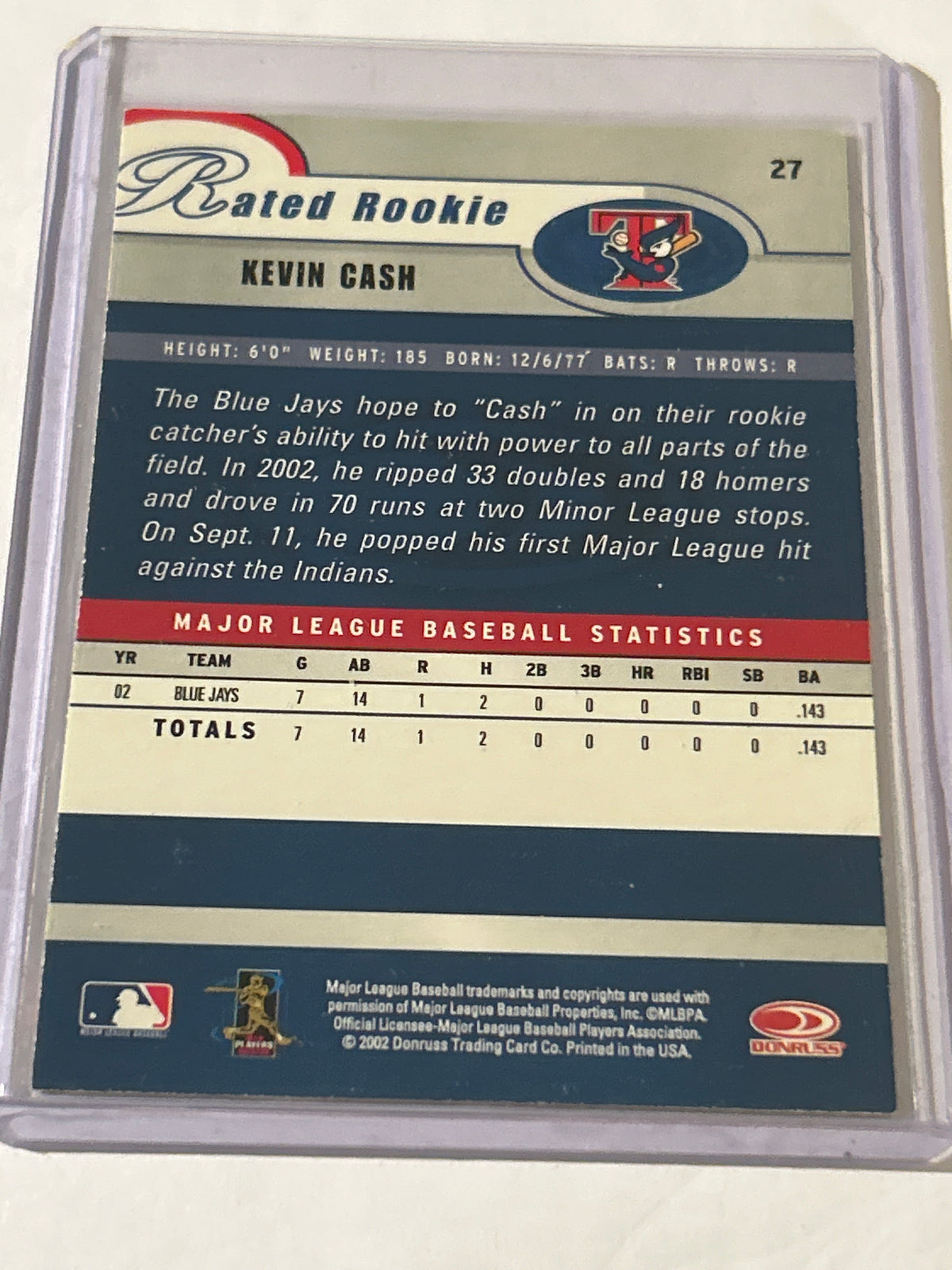 2003 Donruss - Rated Rookie Kevin Cash #27