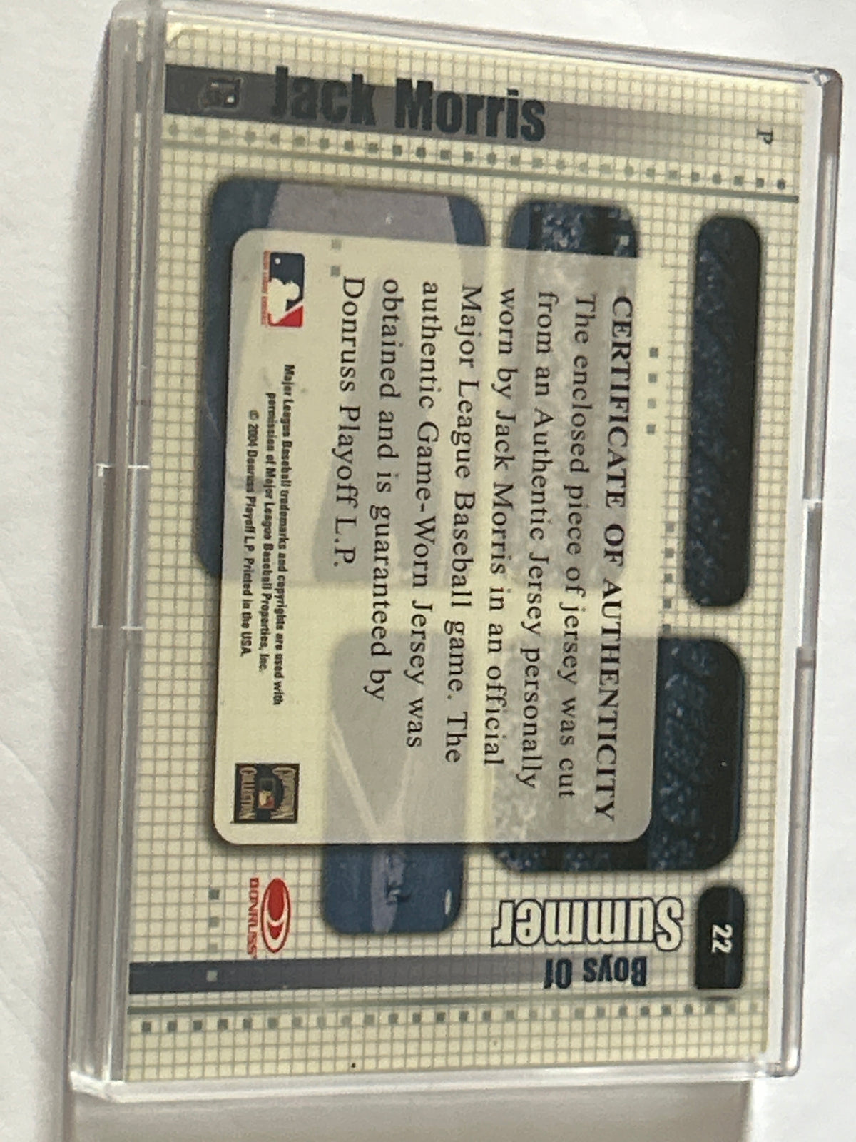 2004 Donruss Timelines - Boys of Summer Jack Morris #22 Materials (MEM)