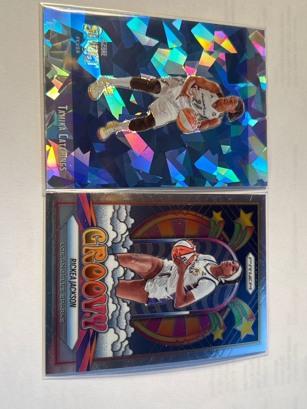 2025 Panini WNBA 2 Card Lot Tamika Catchings Select Cracked Ice Rickea Jackson Prizm Groovy