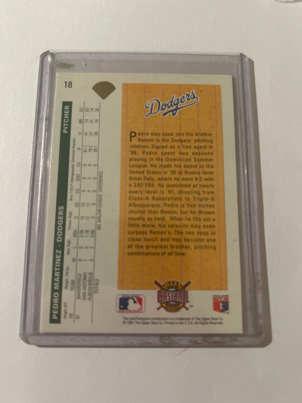 1992 Upper Deck - Star Rookie Pedro Martinez #18 (RC)