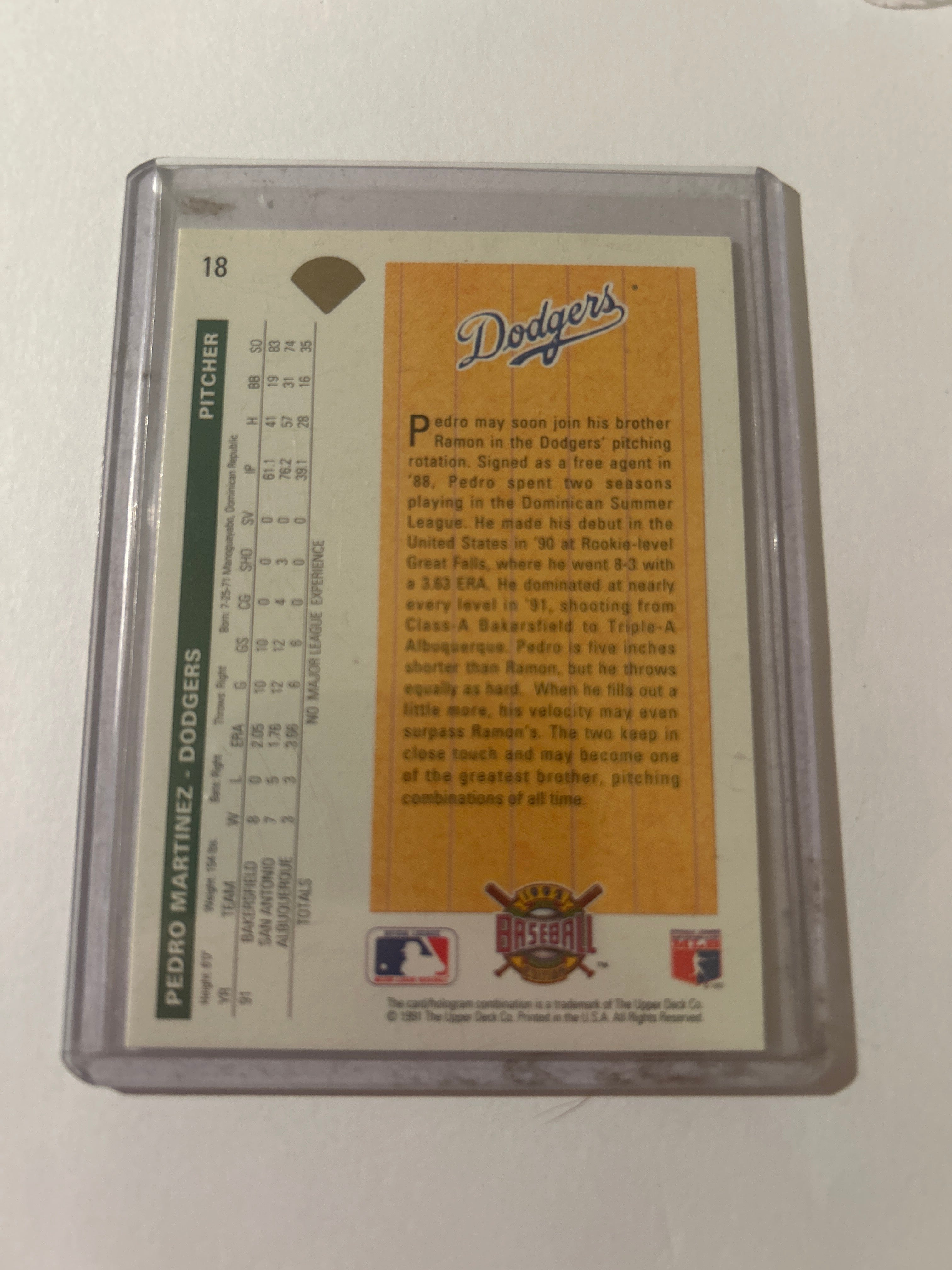 1992 Upper Deck - Star Rookie Pedro Martinez #18 (RC)