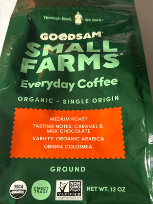 GoodSam Small Farms Everyday Coffee – Medium Roast – Ground – Organic Arabica – 12 oz (Best By 3/27)