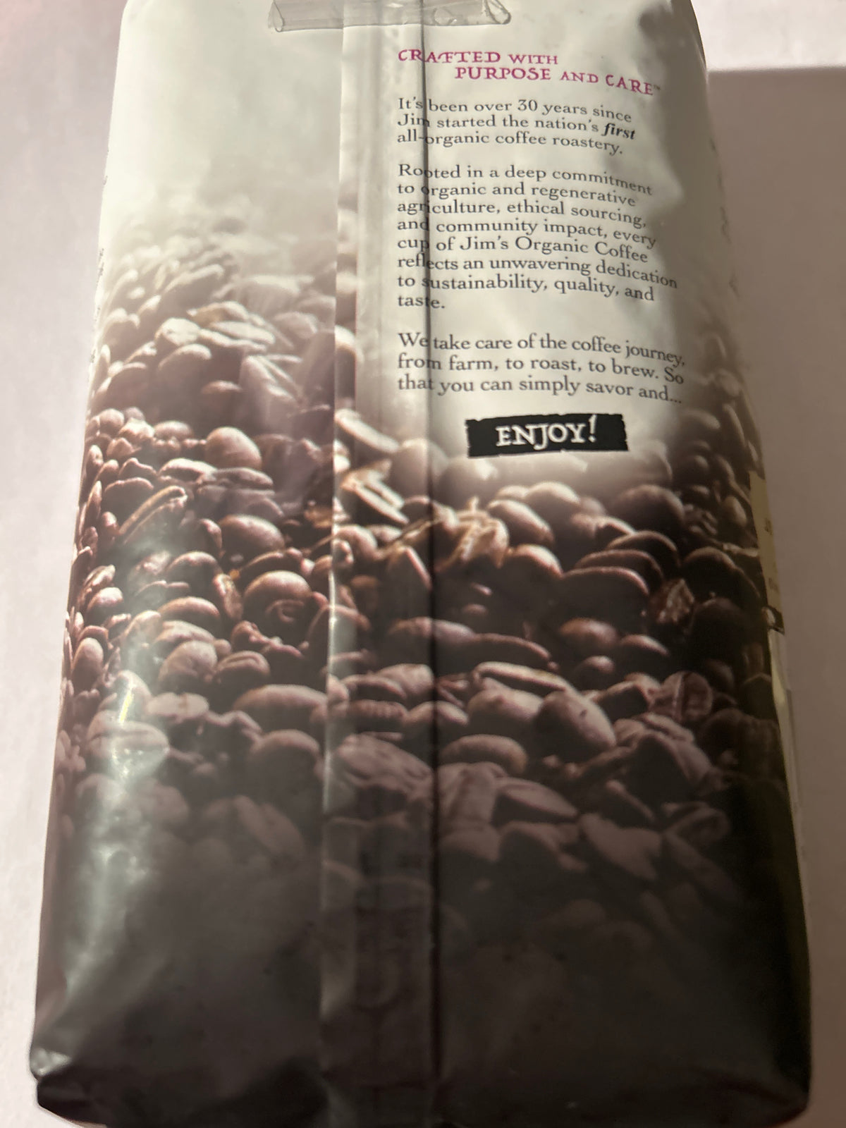 Jim’s Organic Coffee Sweet Nothings Decaf – Whole Bean – Light Roast – 12 oz (Best By 4/27)