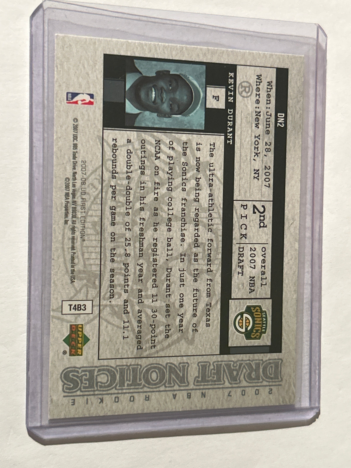 2007-08 Upper Deck First Edition Draft Notices Kevin Durant (RC) #DN2