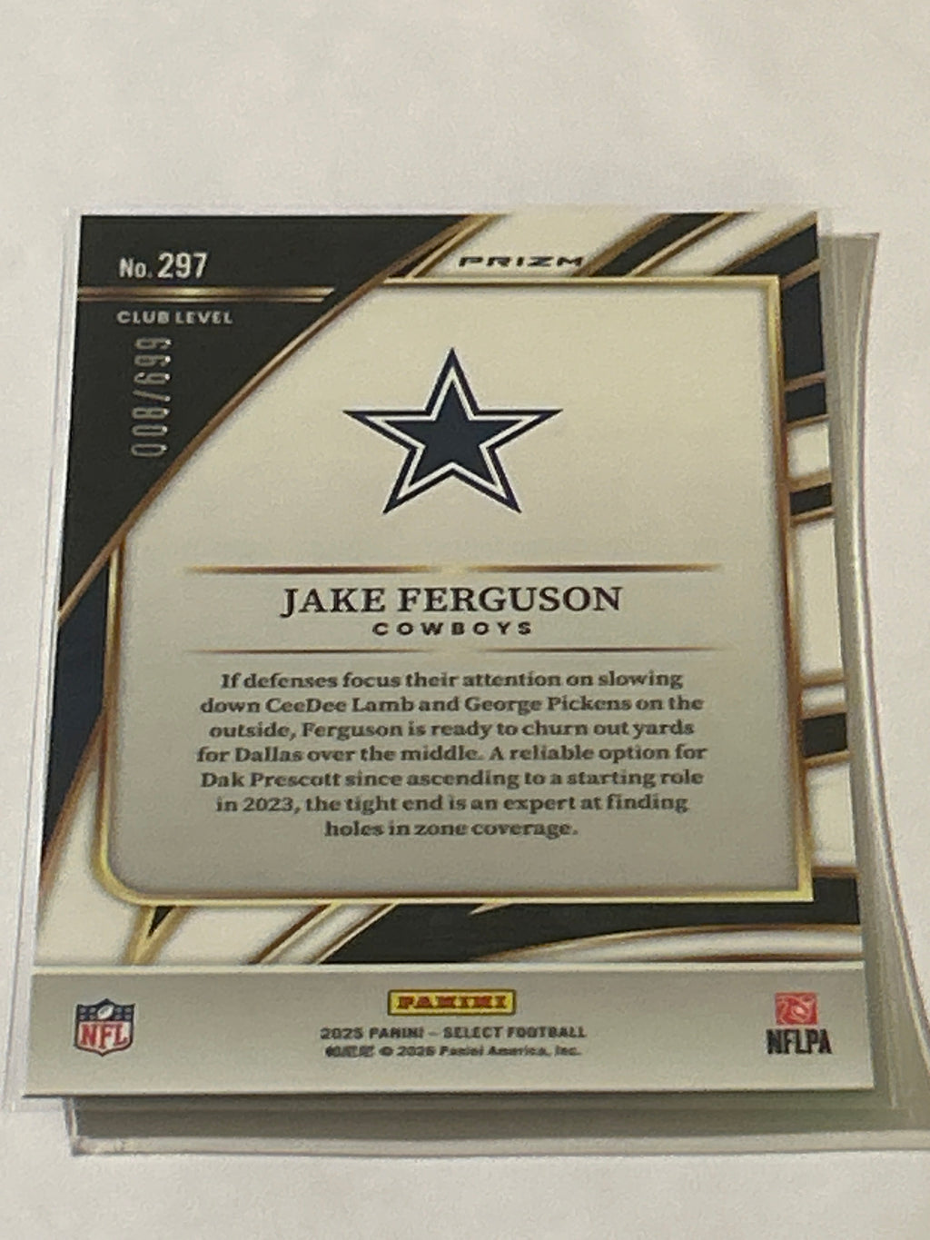 2025 Panini Select - Club Level Jake Ferguson #297 Neon Green shock prizm 669/800
