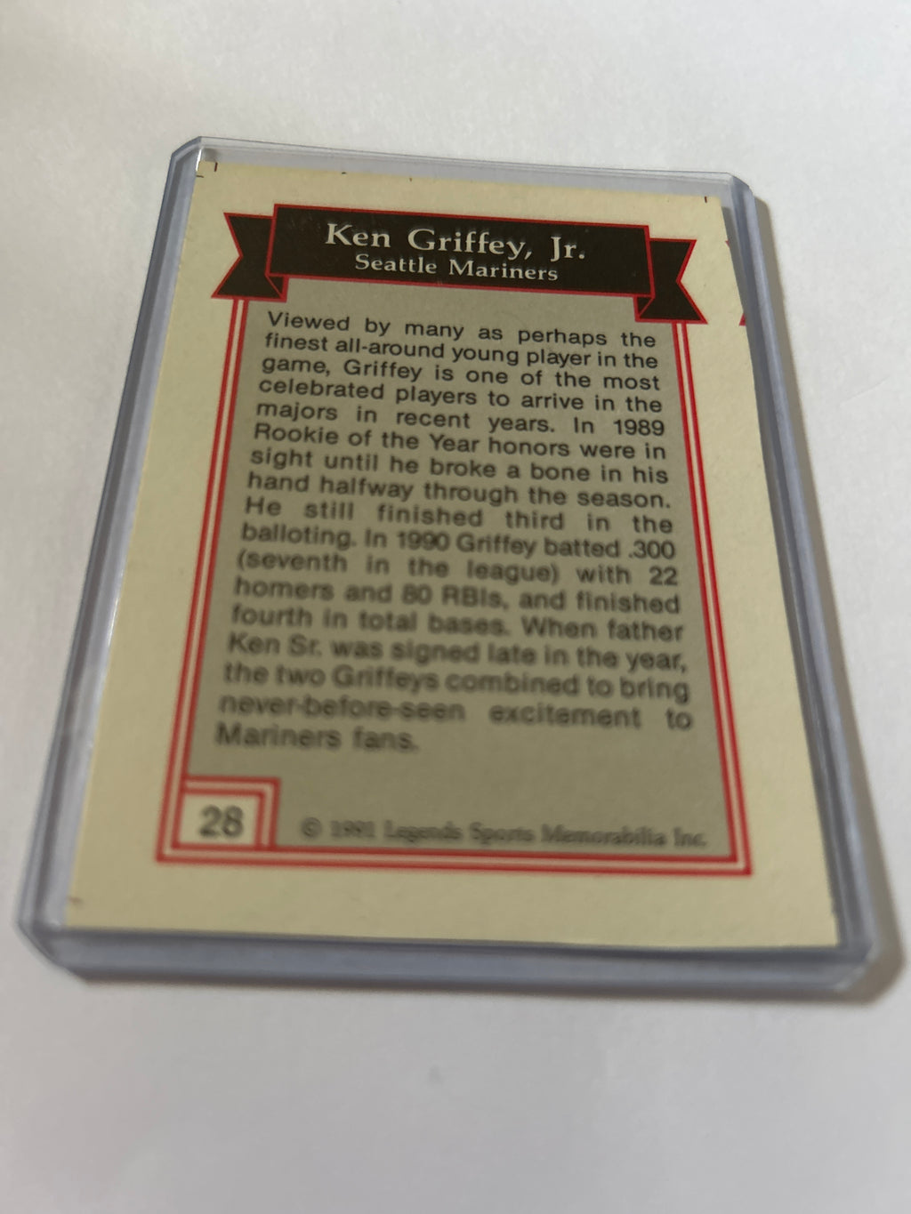 1991-92 Legends Baseball ⚾️ Card #28, KEN GRIFFEY, JR, Seattle Mariners, (HOF)