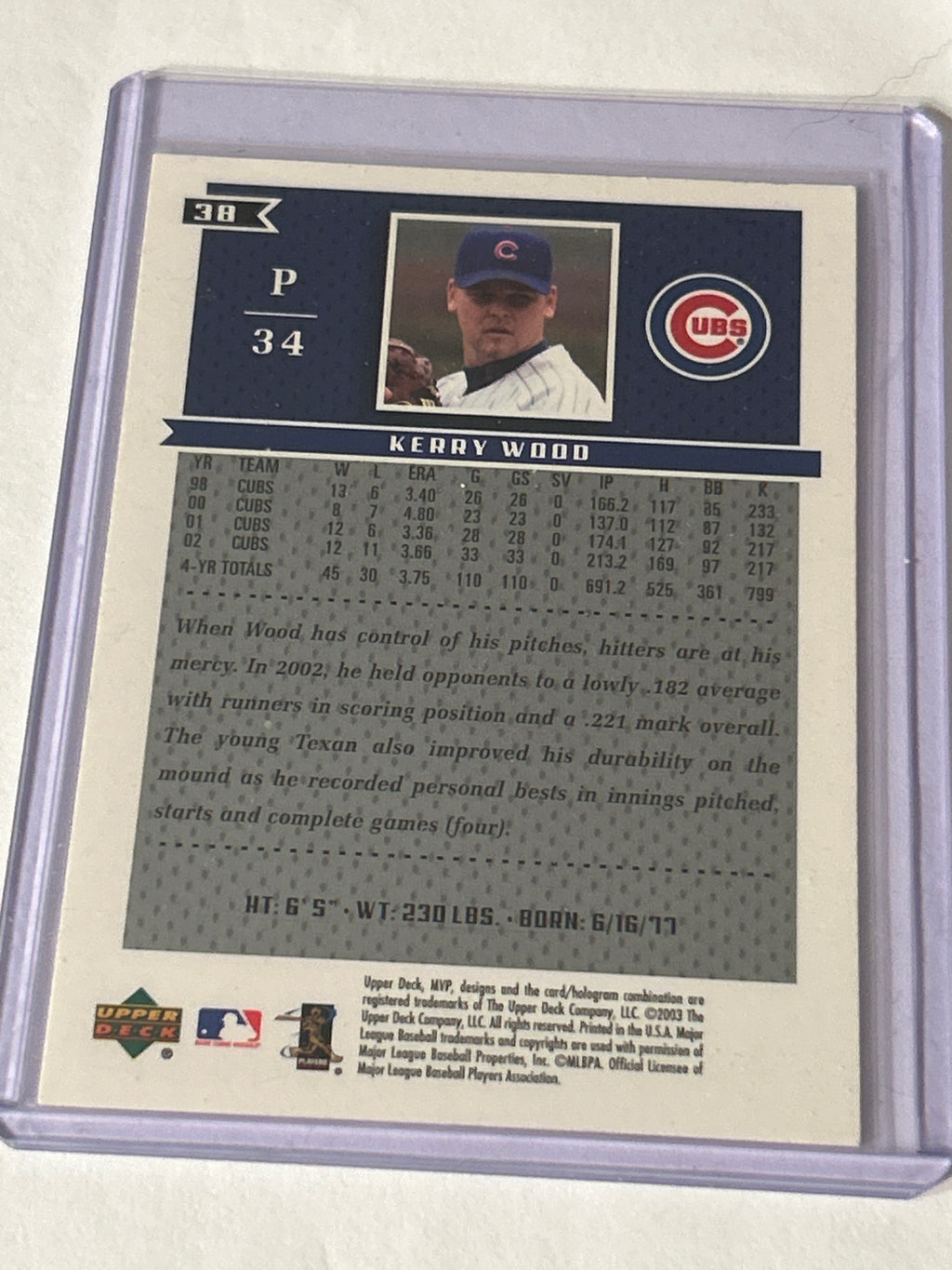 2003 Upper Deck MVP-Kerry Wood-#38