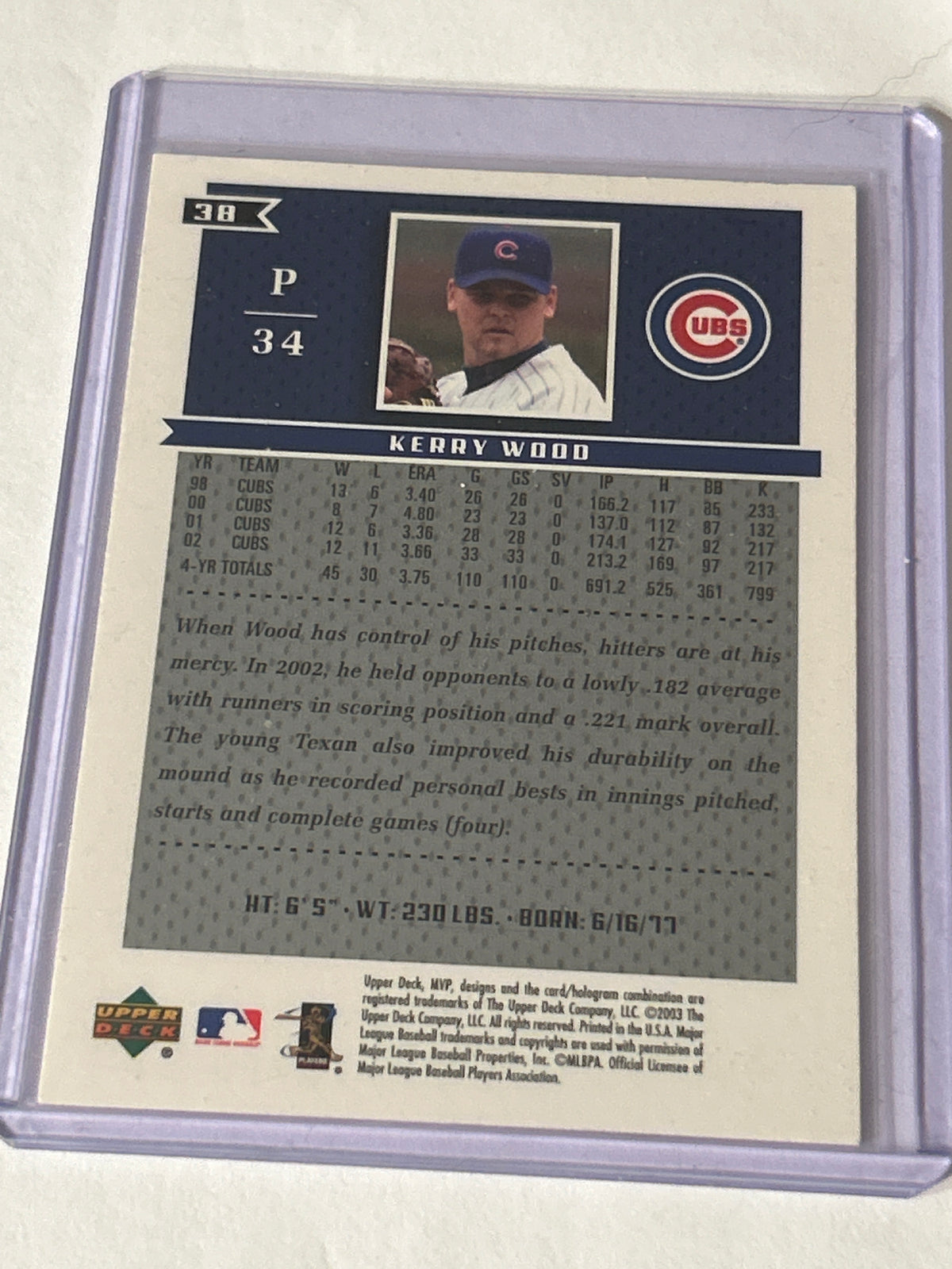 2003 Upper Deck MVP-Kerry Wood-#38