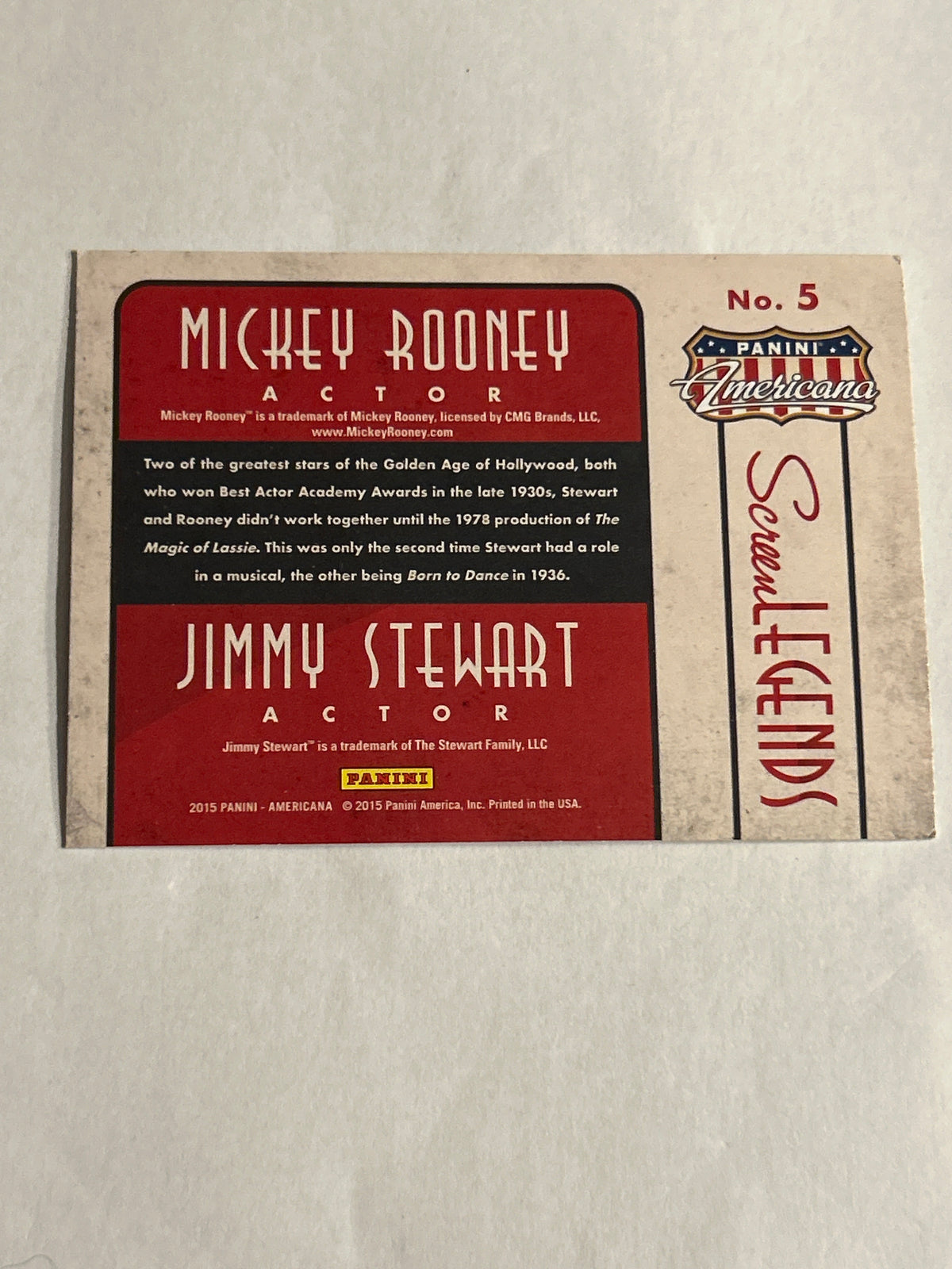 Panini Americana Screen Legends – Mickey Rooney & Jimmy Stewart Dual Card #5