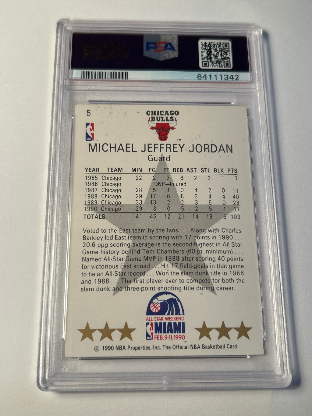 1990 NBA Hoops #5 Michael Jordan All Star PSA 6 EX-MT