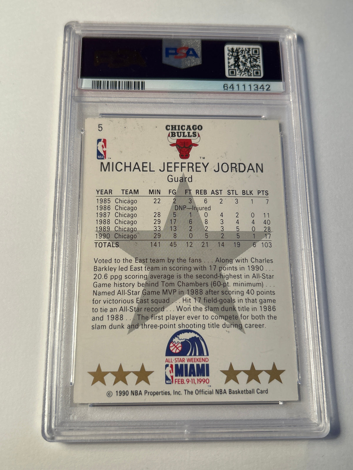 1990 NBA Hoops #5 Michael Jordan All Star PSA 6 EX-MT