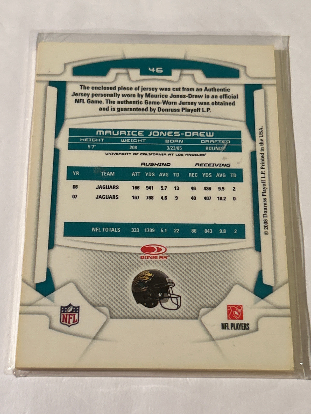 2008 Leaf Rookies & Stars - Maurice Jones-Drew #46 Gold Materials (MEM)