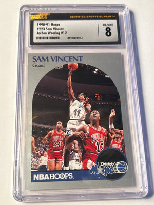 1990-91 NBA Hoops #223 Sam Vincent Michael Jordan Wearing #12 CSG 8 NM/MINT