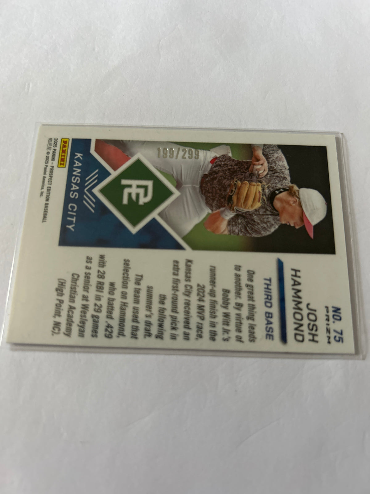 2025 Panini Prospect Edition - Josh Hammond #75 Blue Ice Prizm 199/299 (RC)