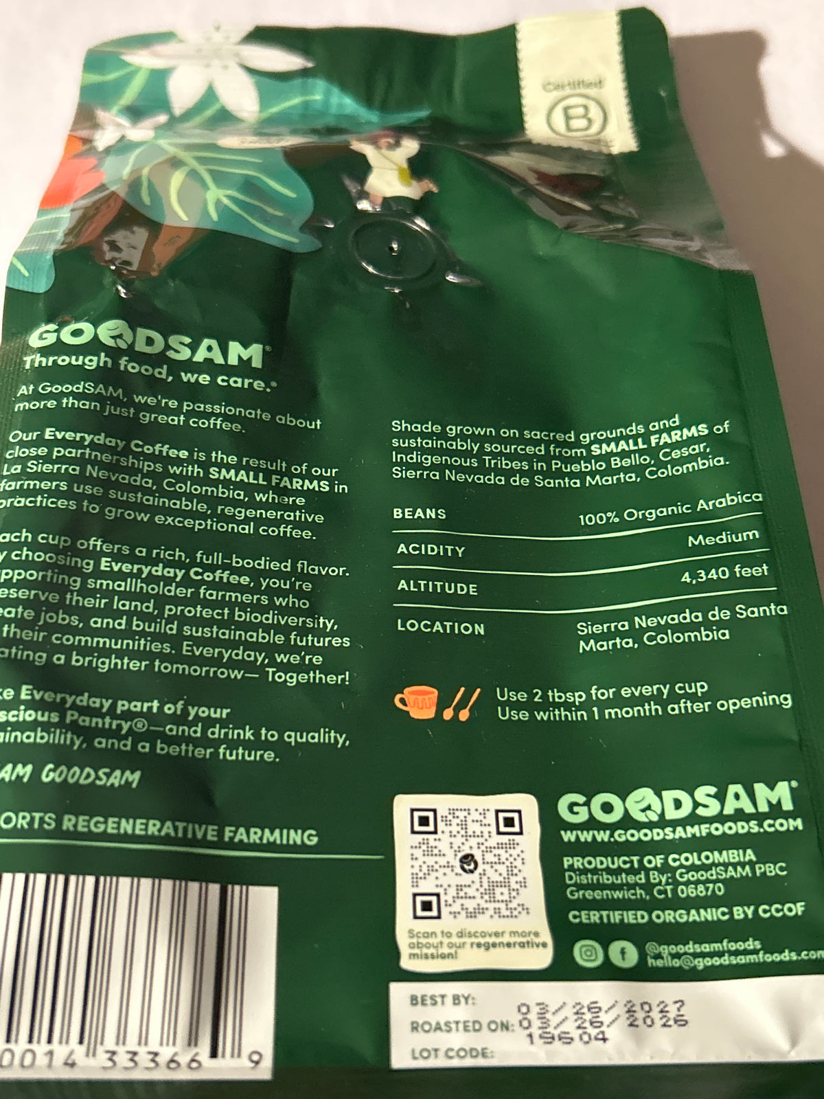 GoodSam Small Farms Everyday Coffee – Medium Roast – Ground – Organic Arabica – 12 oz (Best By 3/27)