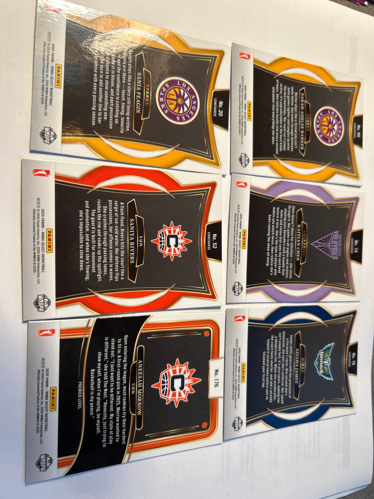 2025 Panini Select WNBA 6 Card Rookie RC Lot Saniya Rivers Aneesah Morrow Sarah Ashlee Barker