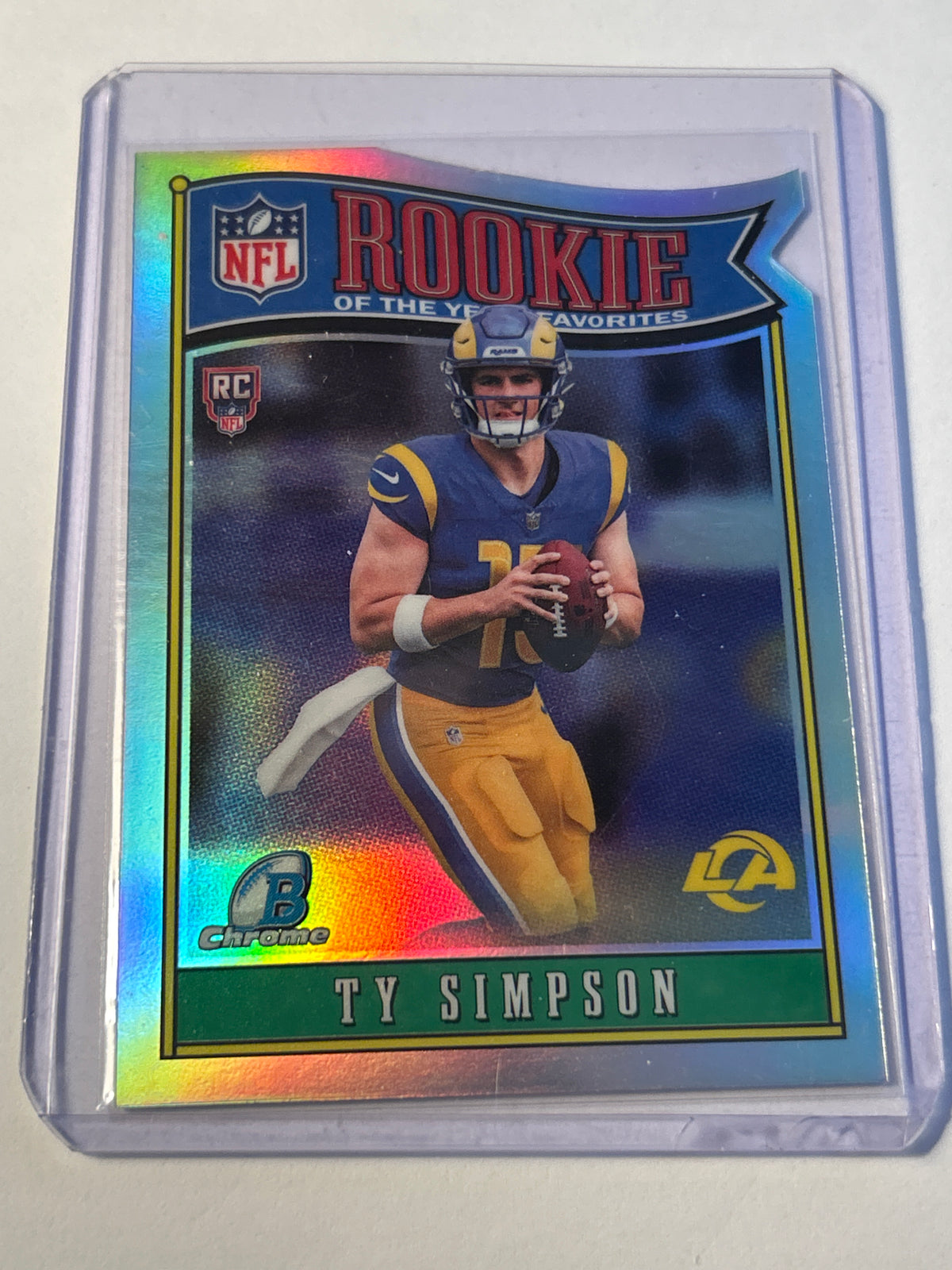 2026 Bowman Chrome Rookie of the Year Favorites Ty Simpson (RC) Die Cut Refractor Los Angeles Rams QB