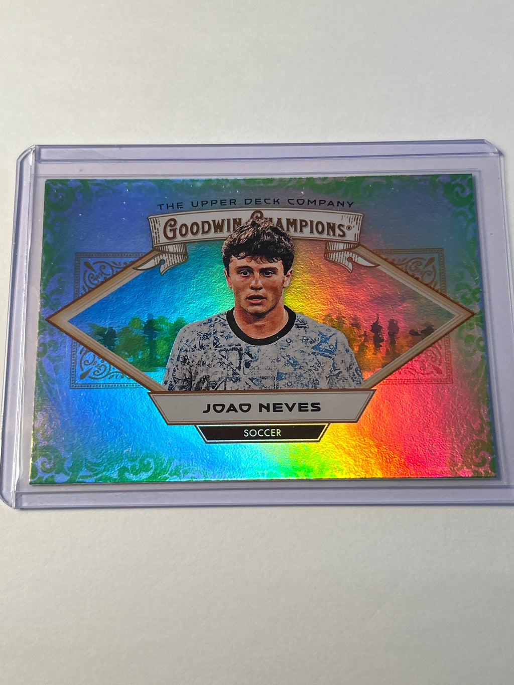 2025 Upper Deck Goodwin Champions #81 Joao Neves Neon Green Rainbow Foil Soccer Portugal PSG