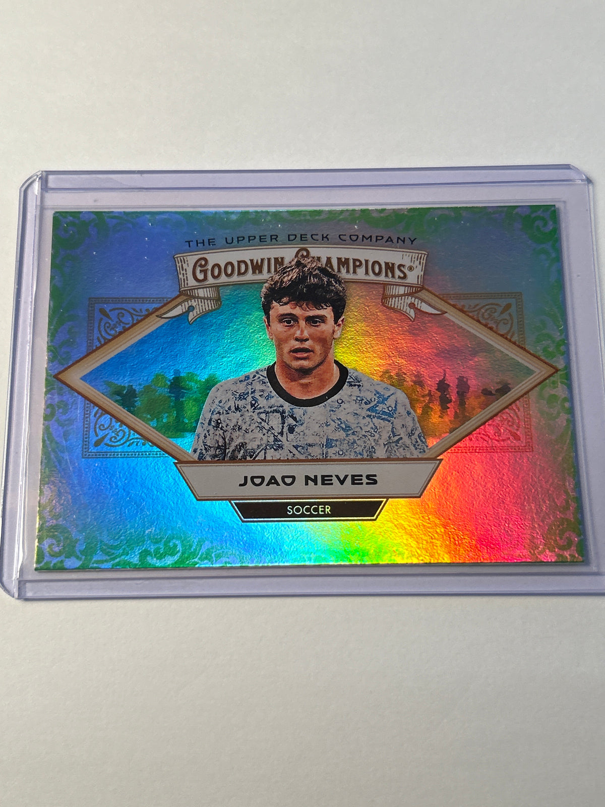 2025 Upper Deck Goodwin Champions #81 Joao Neves Neon Green Rainbow Foil Soccer Portugal PSG