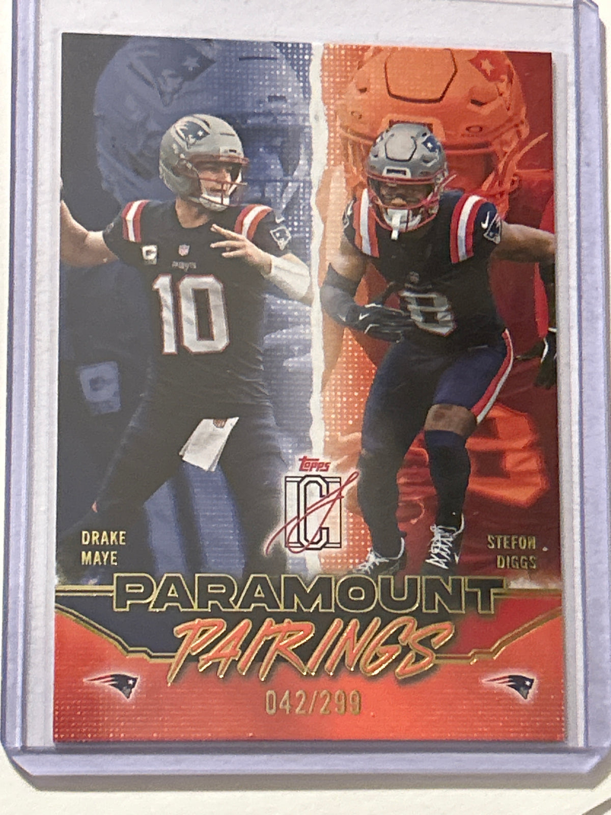 2025 Topps Signature Class Paramount Pairings #PP-4 Drake Maye Stefon Diggs 042/299 New England Patriots