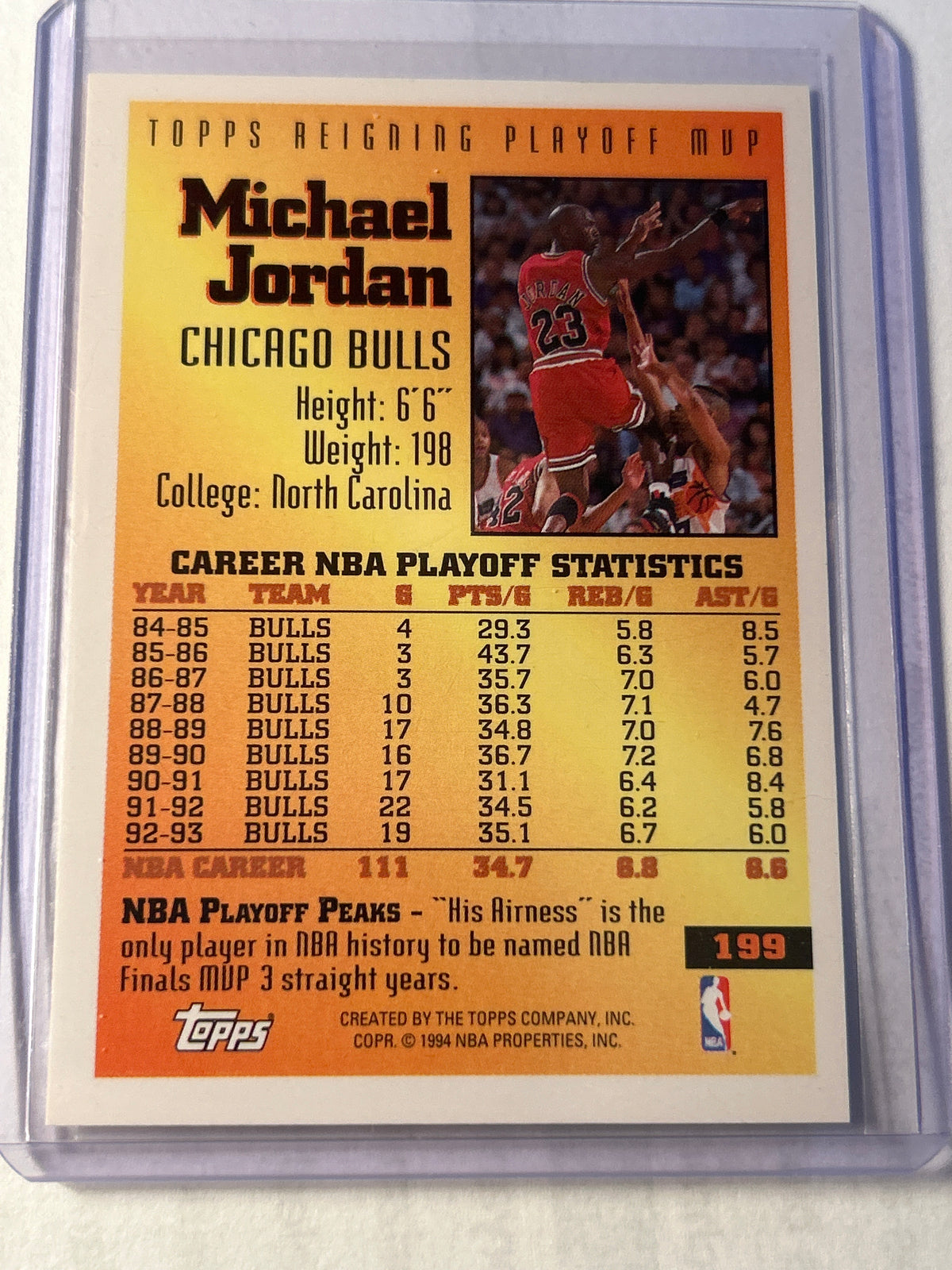 1993-94 Topps Michael Jordan Reigning Playoff MVP Bulls