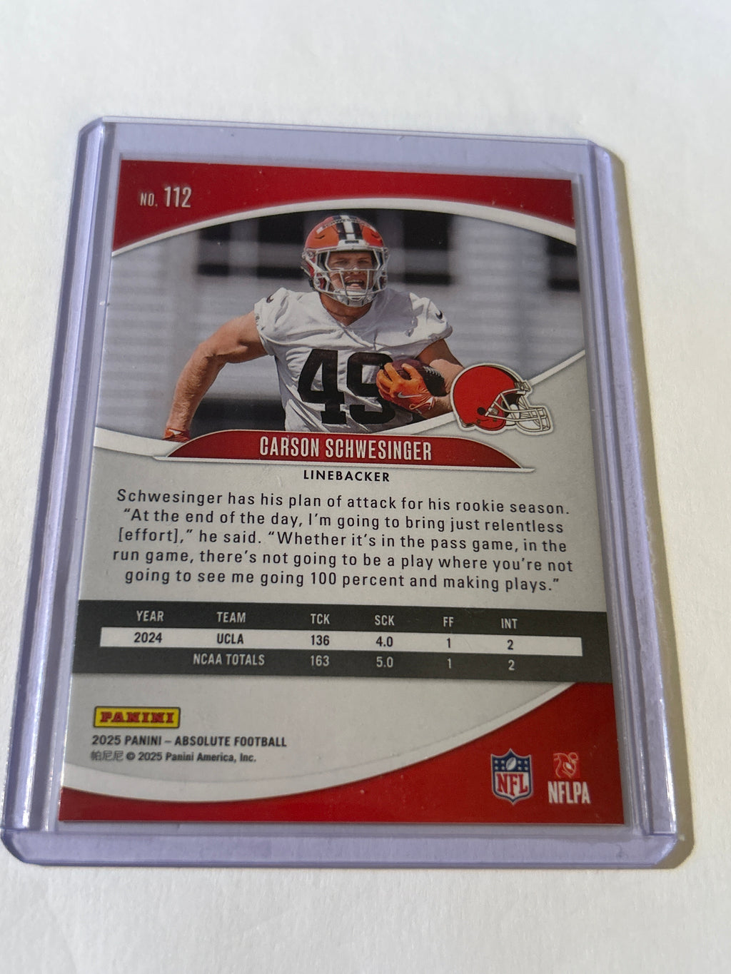 2025 Panini Absolute - Rookies Carson Schwesinger #112 (RC)