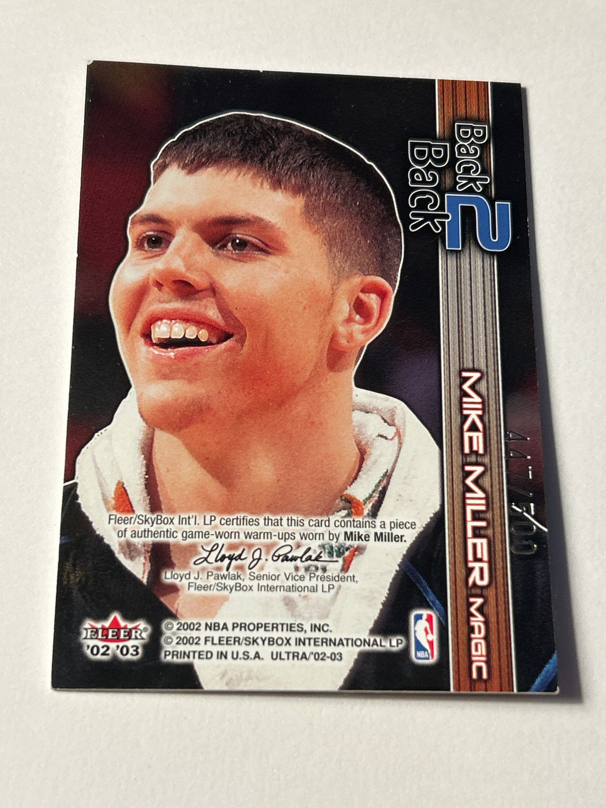 2002-03 Fleer Ultra Back 2 Back Memorabilia 447/500 Mike Miller MEM