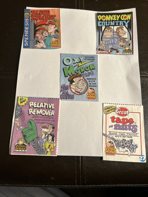 Wacky Parody Card Lot – Set of 5 (Donkey Con, Tape Nuts, Oxy Moron, Blood Kombat, Relative Remover)