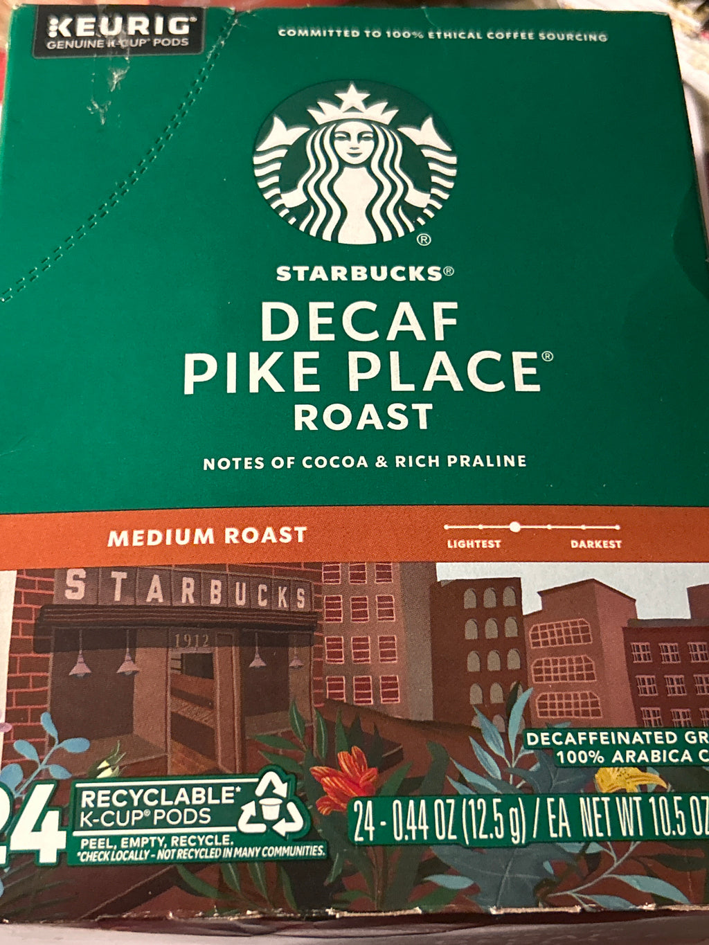 Starbucks Decaf Pike Place Roast – K‑Cup Pods – Medium Roast – 24 Count (Best By 11/26)