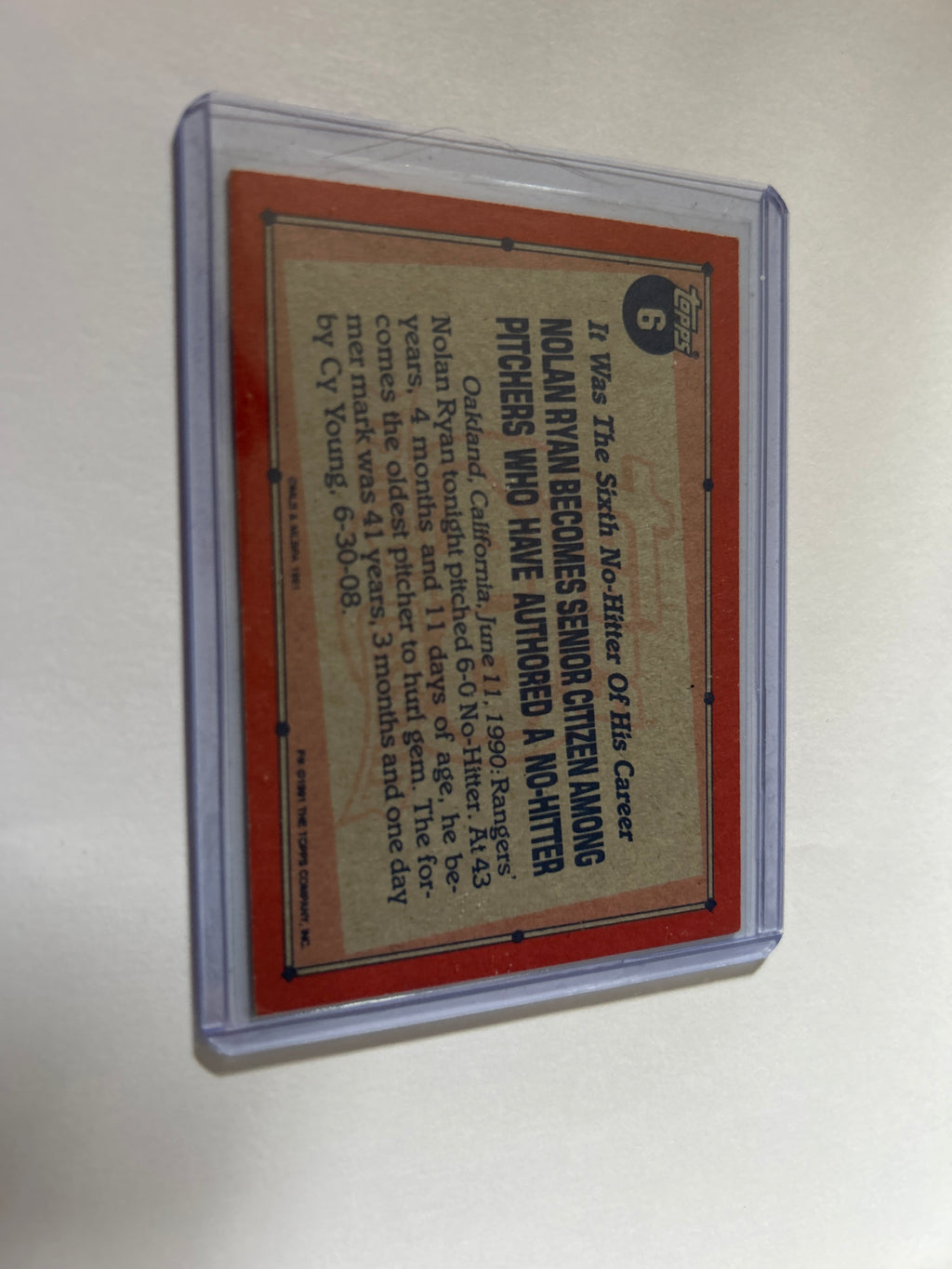 1991 Topps - Record Breaker Nolan Ryan #6 Collector's Edition (Tiffany)