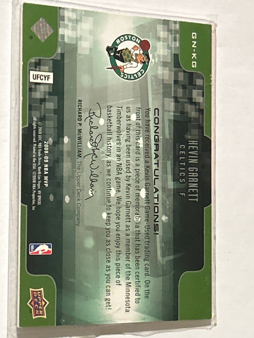 2008-09 Upper Deck MVP - Game Night Souvenirs Kevin Garnett #GN-KG (MEM)