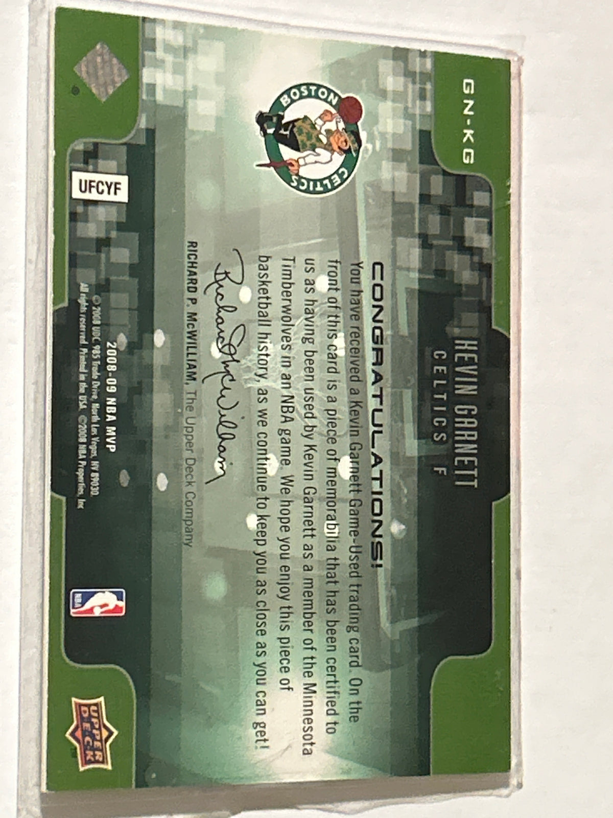 2008-09 Upper Deck MVP - Game Night Souvenirs Kevin Garnett #GN-KG (MEM)