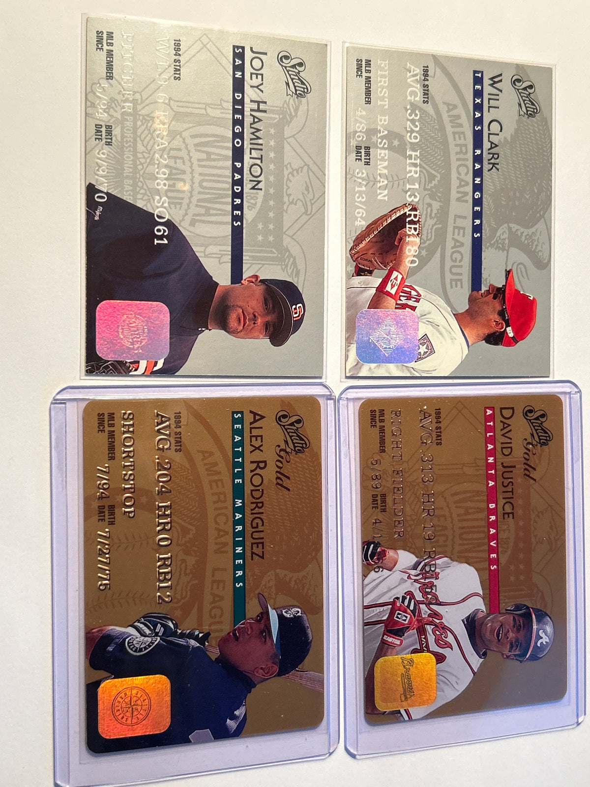 1995 Studio 4 Card Lot Alex Rodriguez Gold Series David Justice Gold Will Clark Joey Hamilton Credit Card Design