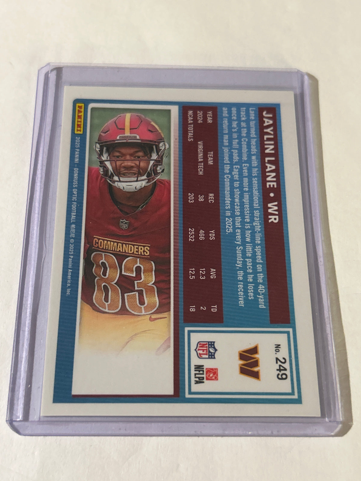 2025 Panini Donruss Optic - Rated Rookie Jaylin Lane #249 (RC)