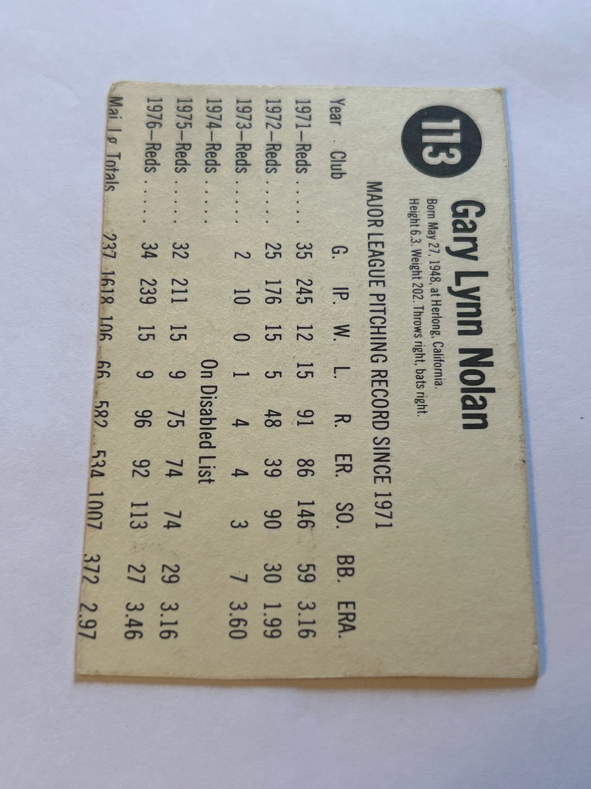 1977 Hostess Baseball #113 Gary Nolan,  Reds