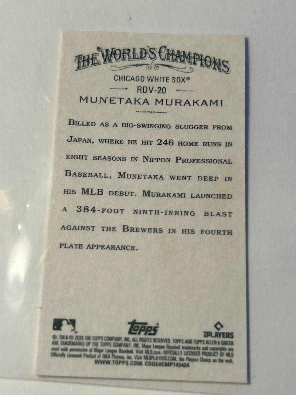 2026 Topps Allen & Ginter Munetaka Murakami RC Mini Rookie Design Variation RDV-20 White Sox